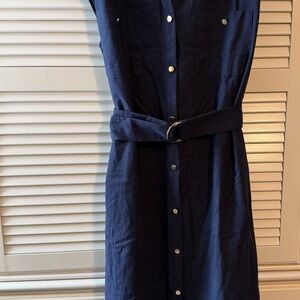 Navy Blue Belted Shirt Dress